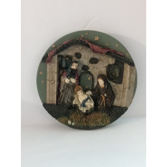 Vintage Nativity Plate Wall Plaque Mary Joseph Baby Jesus 3D Ceramic Christmas - Picture 2 of 5